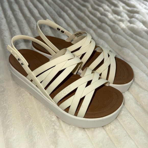 CROCS Cream Strappy Platform Sandals - Picture 2 of 5